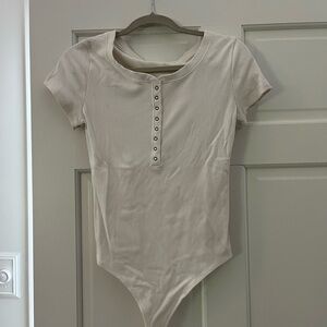 Ribbed Bodysuit with Button Detail
